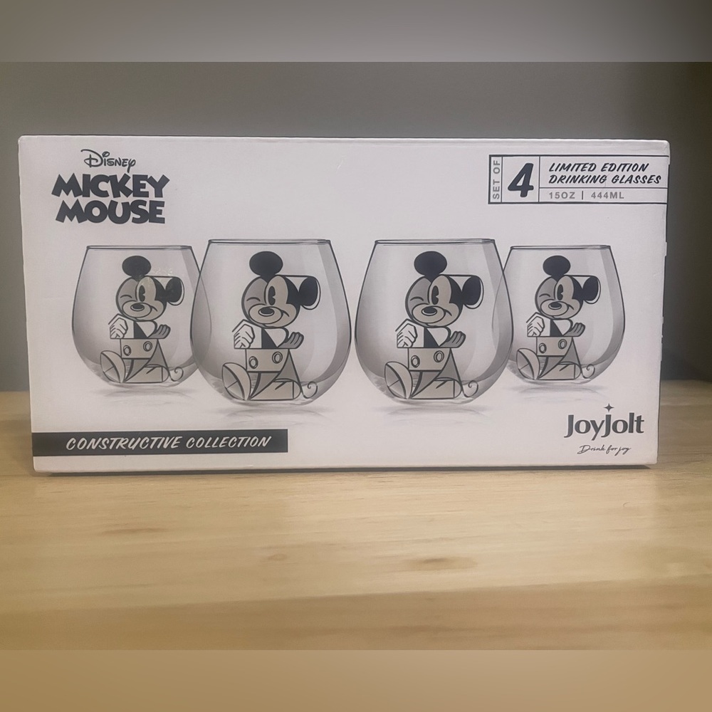 Disney Mickey Mouse Constructive Stemless Wine Glasses Set of 4